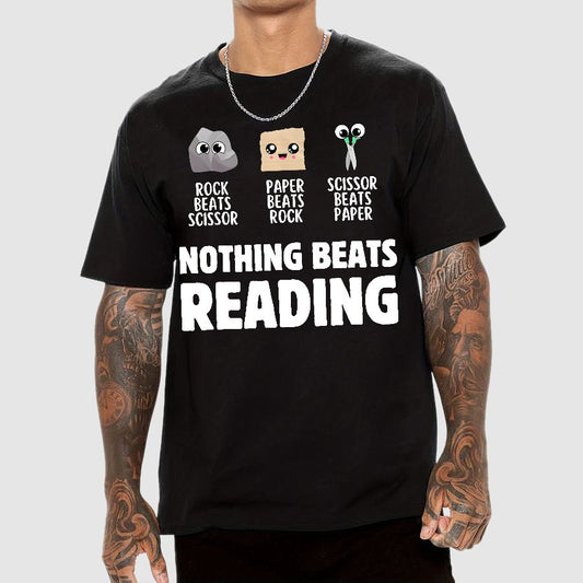 Nothing Beats Reading Librarian Book Bookworm Geek T-Shirt
