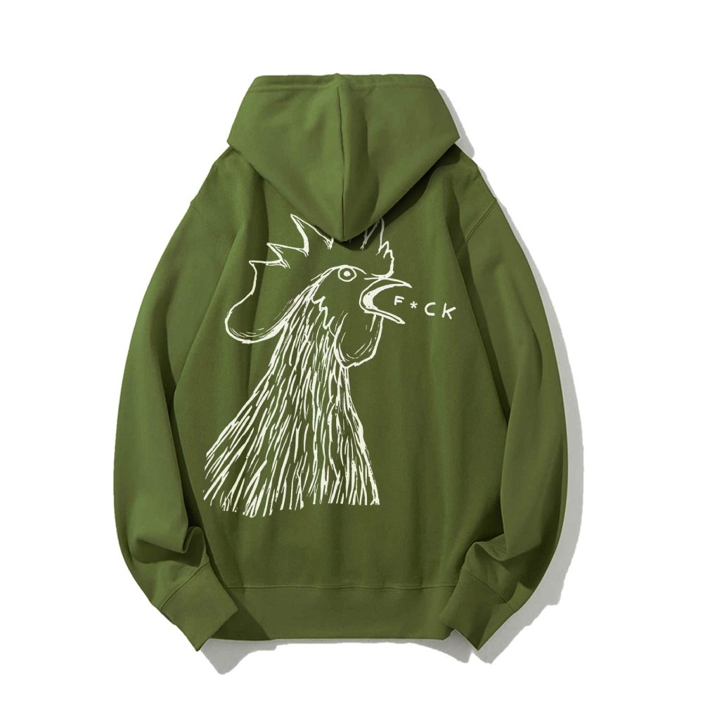 Funny Chicken Printed Back Cotton Hoodie