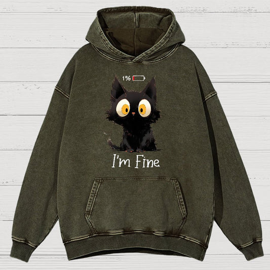 I'm Fine Black Cat Vintage Distressed Hoodie