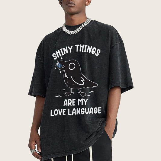 Crow Love Shiny Vintage Distressed T-shirt