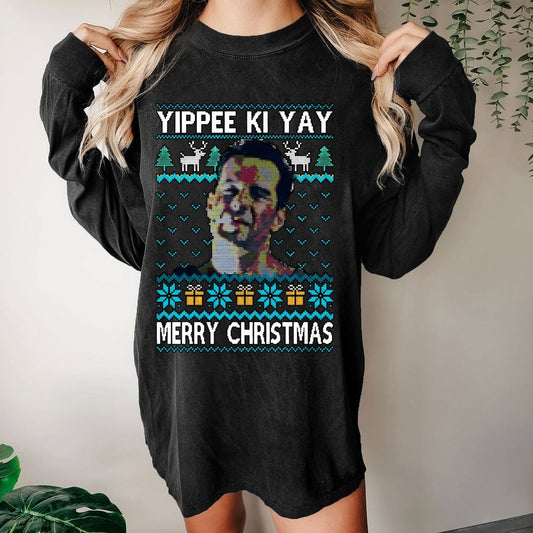 Yippee Ki Christmas Washed Long Sleeve Tee