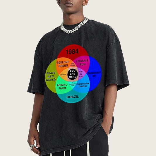 Dystopian Venn Diagram You Are Here Vintage Distressed T-shirt