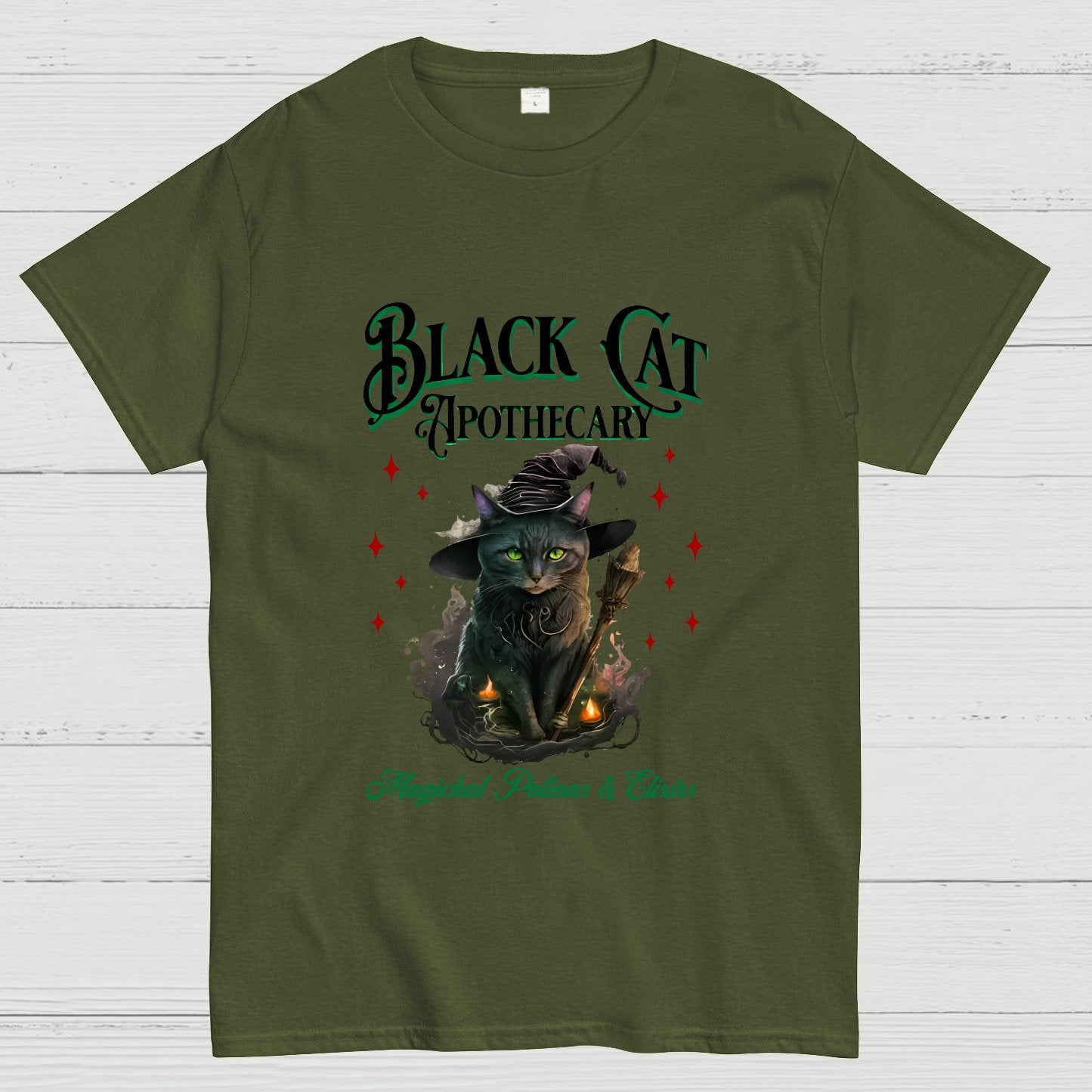Black Cat Apothecary Halloween Geeky T-Shirt