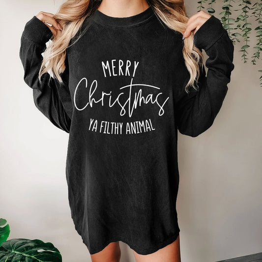 Merry Christmas Ya Filthy Animal Washed Long Sleeve Tee