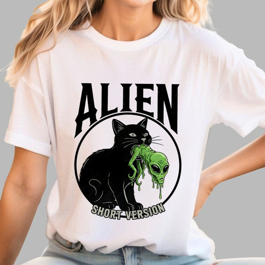 Black Cat Eating Alien Geek T-Shirt