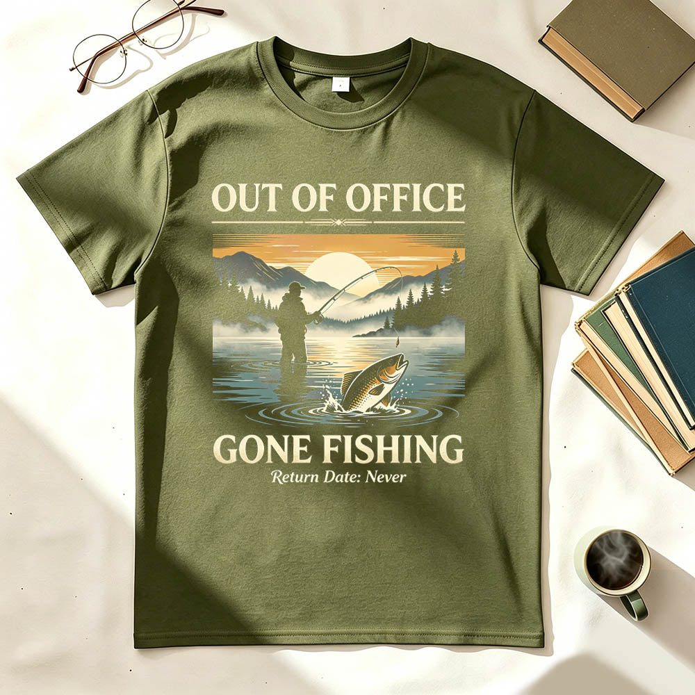 Out of Office Gone Fishing Return Date Never Funny Fishing T-Shirt