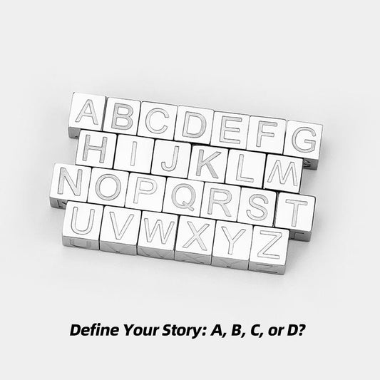 Custom Initial Necklace - Personalized Alphabet Cube Pendant in Stainless Steel
