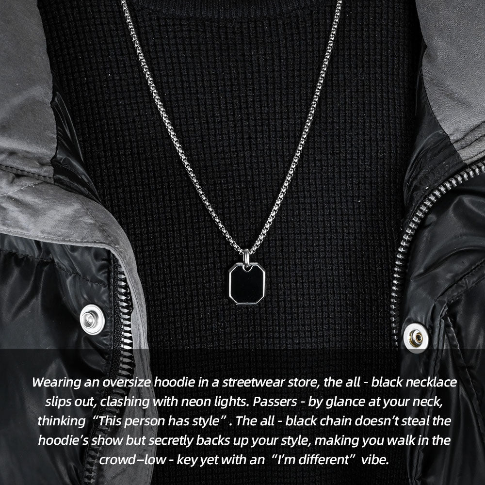 Stainless Steel Black Tag Necklace | One Necklace, Cure “Outfit Indecision”