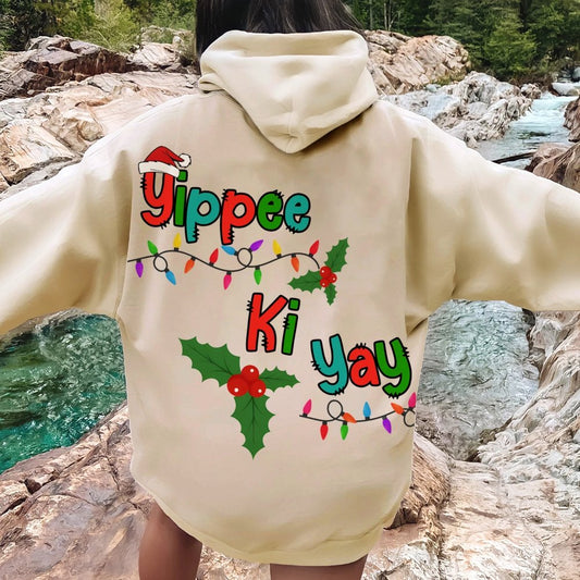 Yippee Ki Yay Christmas Printed Back Cotton Hoodie