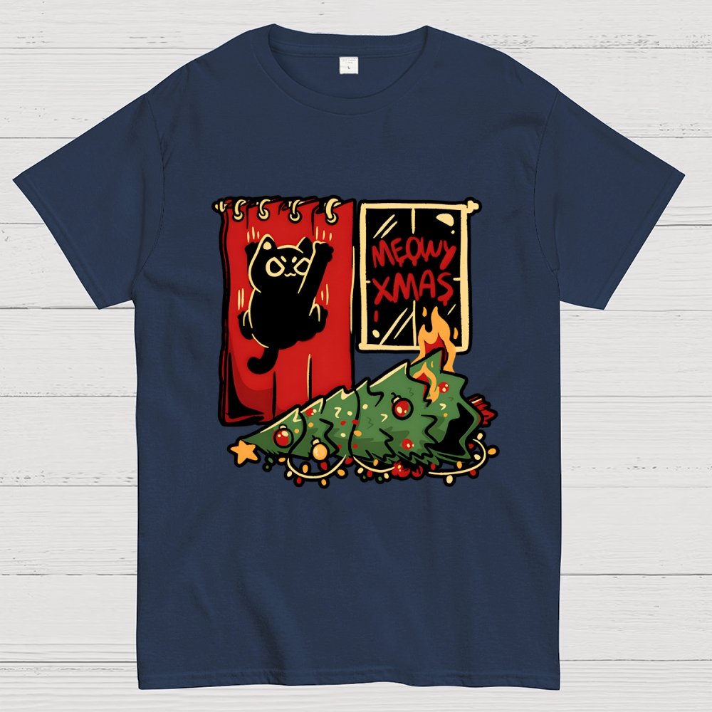 Meowy Xmas Cat Geek T-Shirt