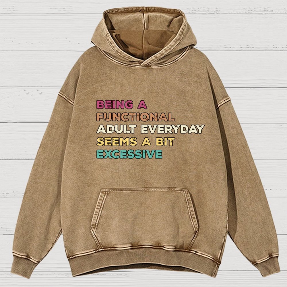 Being A Functional Adult Everyday Seems A Bit Excessive Adult Humor Vintage Distressed Hoodie