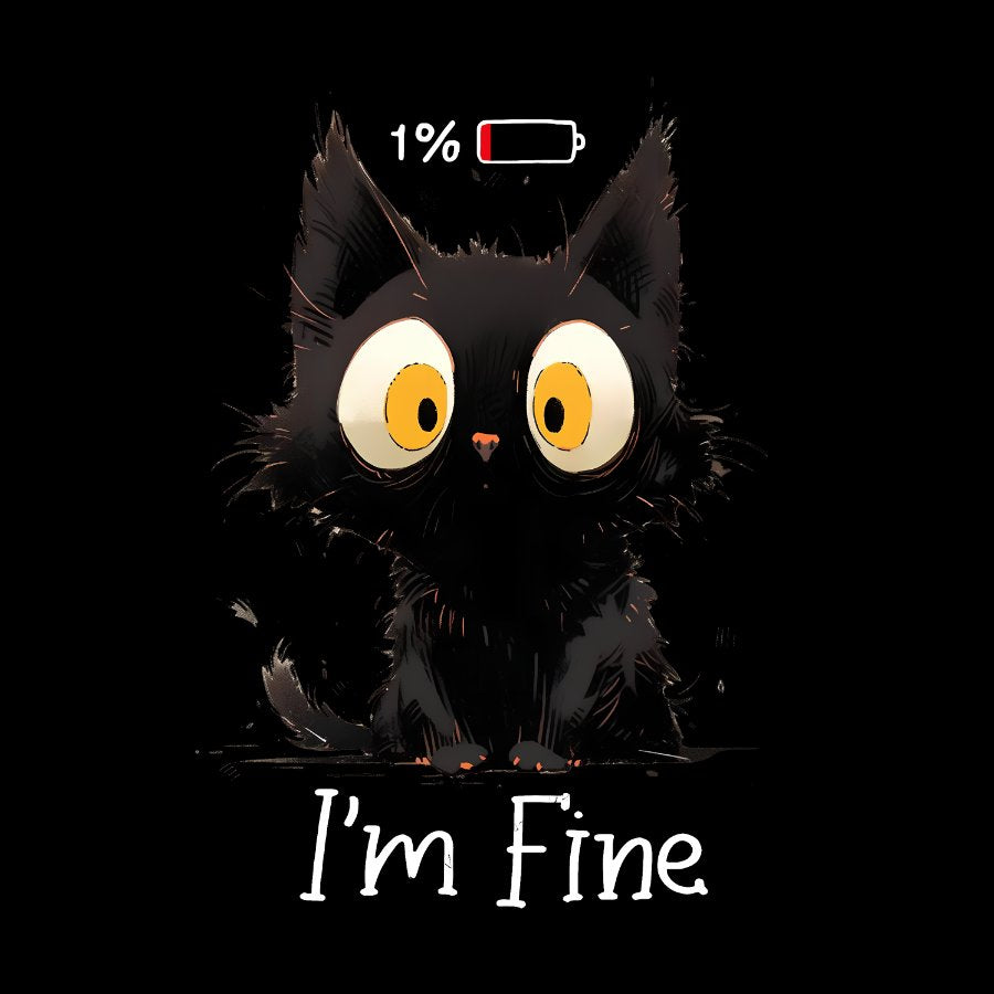 I'm Fine Black Cat Washed Long Sleeve Tee