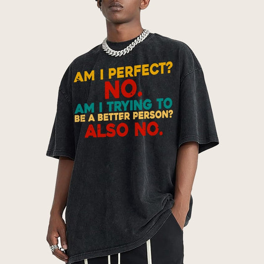 Am I Perfect No Am I Trying To Be A Better Person Also No Funny Quote Vintage Distressed T-shirt