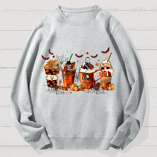 Skeleton Coffee Cups Halloween Geek Cotton Sweatshirt