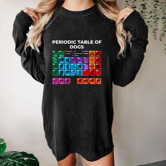 Periodic Table Of Dogs Dog Lover Funny Science Washed Long Sleeve Tee