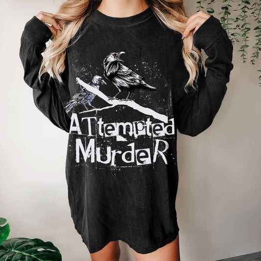 Attempted Murder Crow Washed Long Sleeve Tee