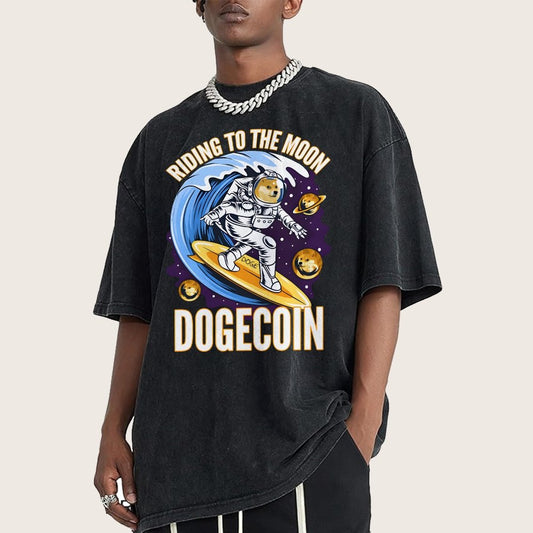 Riding To The Moon Dogecoin DOGE Vintage Distressed T-shirt