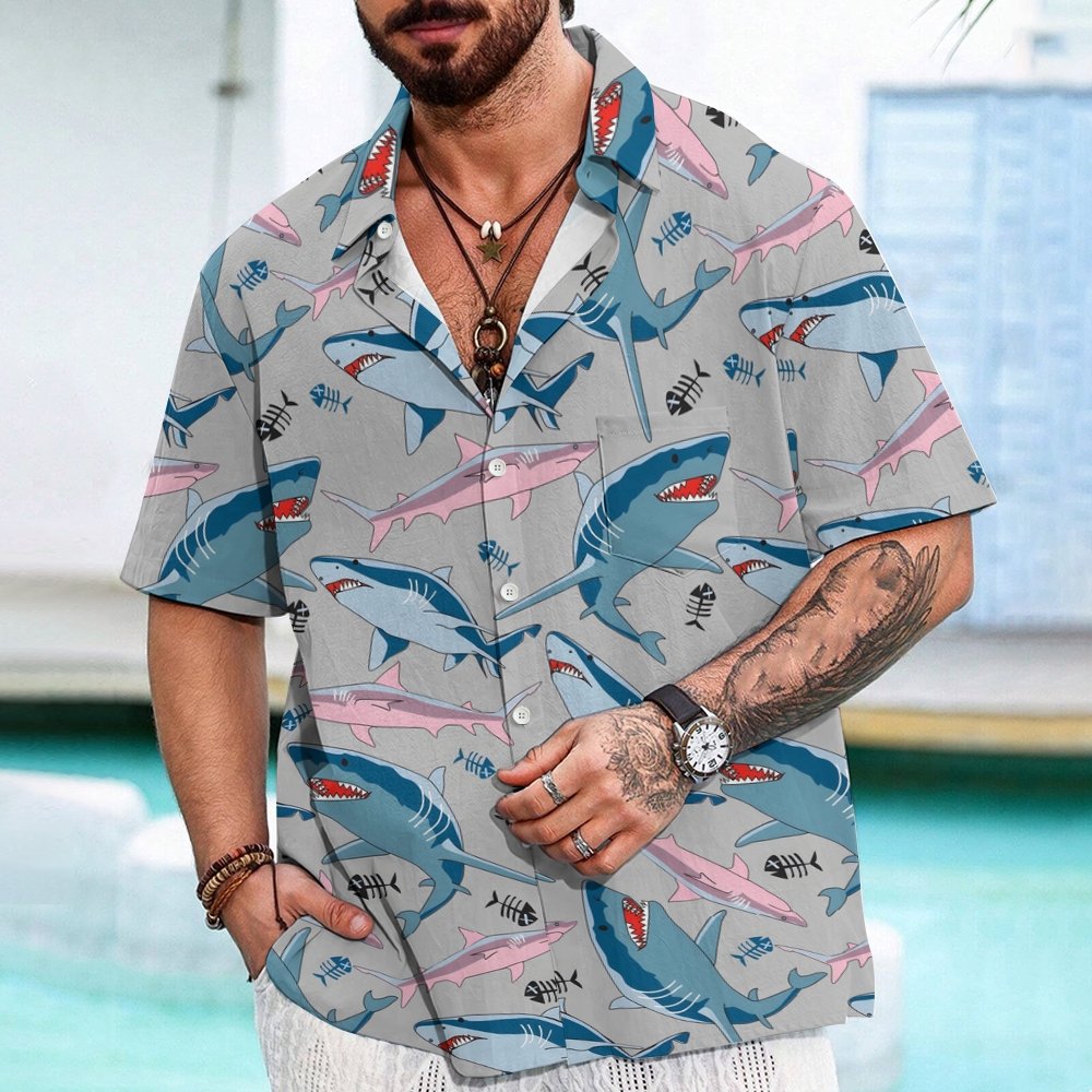 Shark Art Printed Geek Hawaiian Shirt