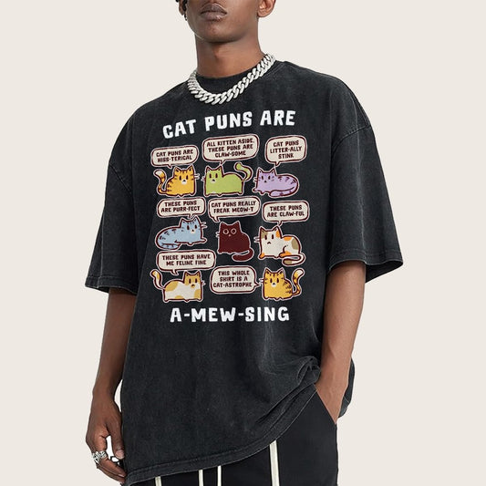 Cat Puns Are A-Mew-sing Vintage Distressed T-shirt