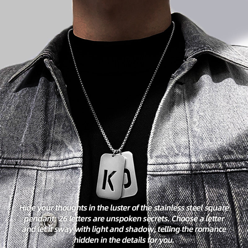 Your Exclusive Letter, Stainless Steel Square Pendant Necklace