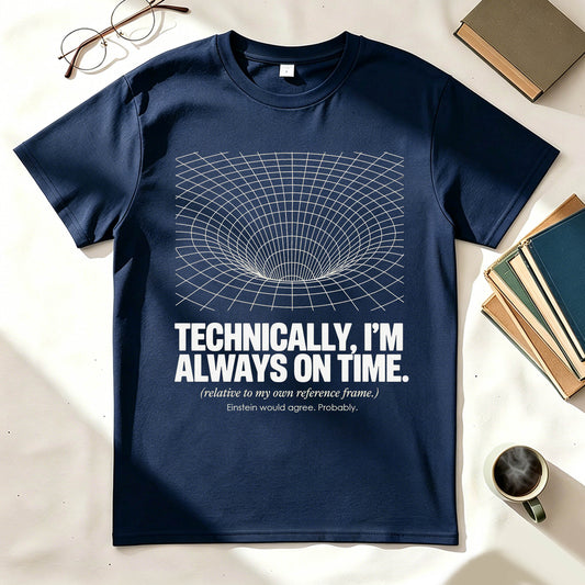 Technically I'm Always On Time Funny Physics Relativity Graphic Tee