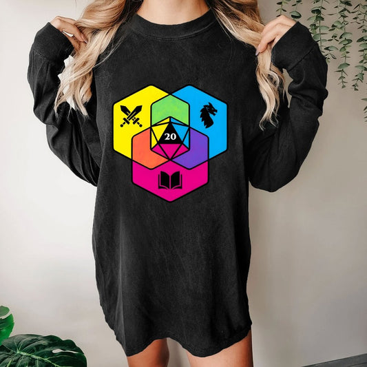 RPG CMYK Dice Venn Diagram Washed Long Sleeve Tee