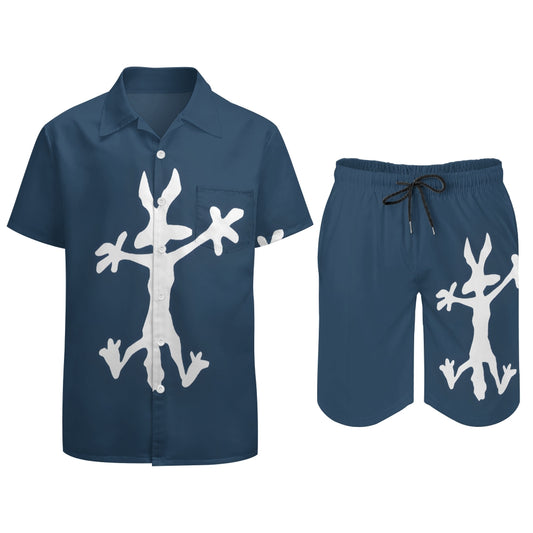 Coyote Splat Hitting Cartoon Print Hawaiian Shirt Set