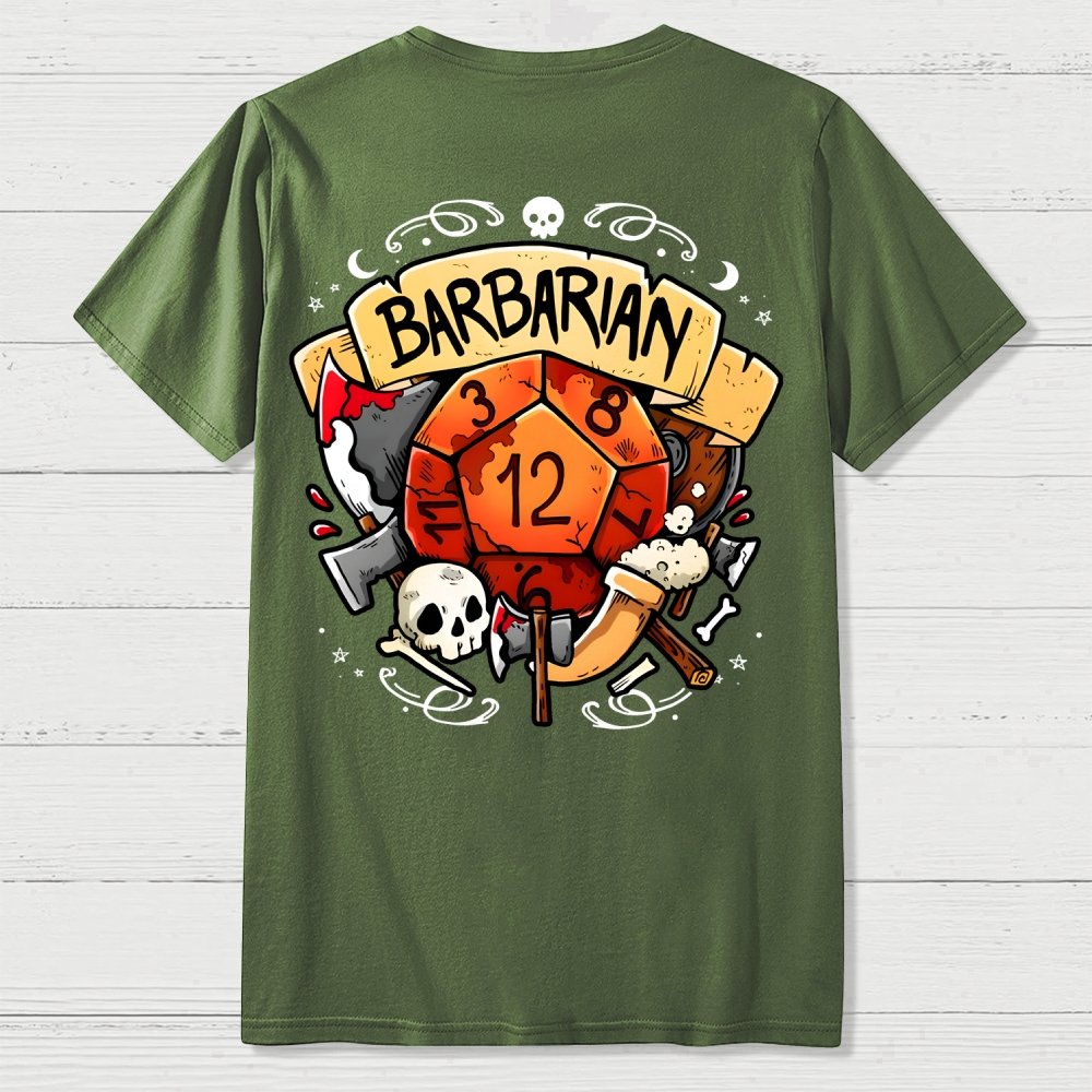 Barbarian Dice Game Front And Back Printing Geek T-Shirt