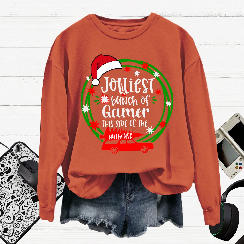 Jolliest Bunch Of Gamer Christmas Cotton Pullover Sweatshirt
