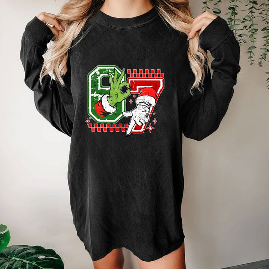 Six Seven 6 7 Christmas Washed Long Sleeve Tee