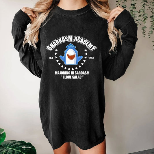Sharkasm Academy Washed Long Sleeve Tee