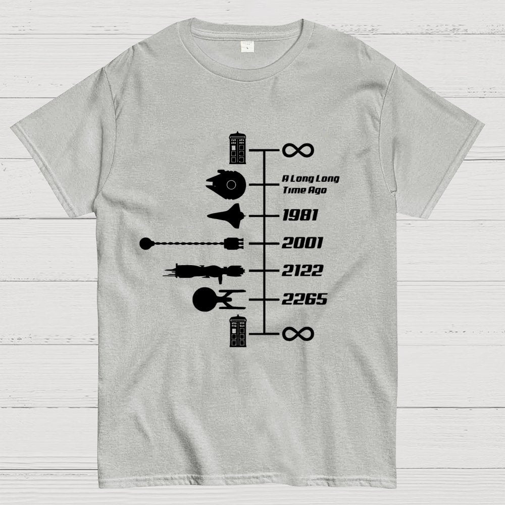 Sci-Fi Timeline Graphic Classic Movie Spaceships Nostalgic Space Travel Geek T-Shirt