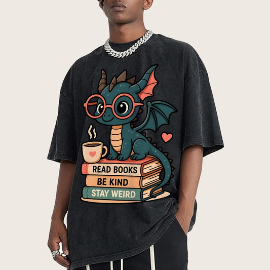 Dragons and Books - Kind and Weird Vintage Distressed T-shirt