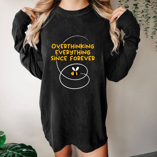 Overthinker Bee Washed Long Sleeve Tee