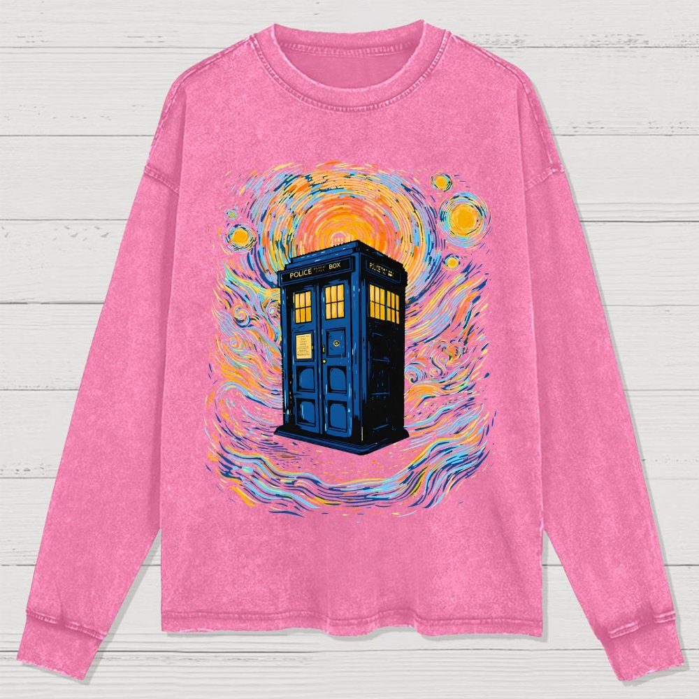 Starry Sky Phone Booth Washed Long Sleeve Tee