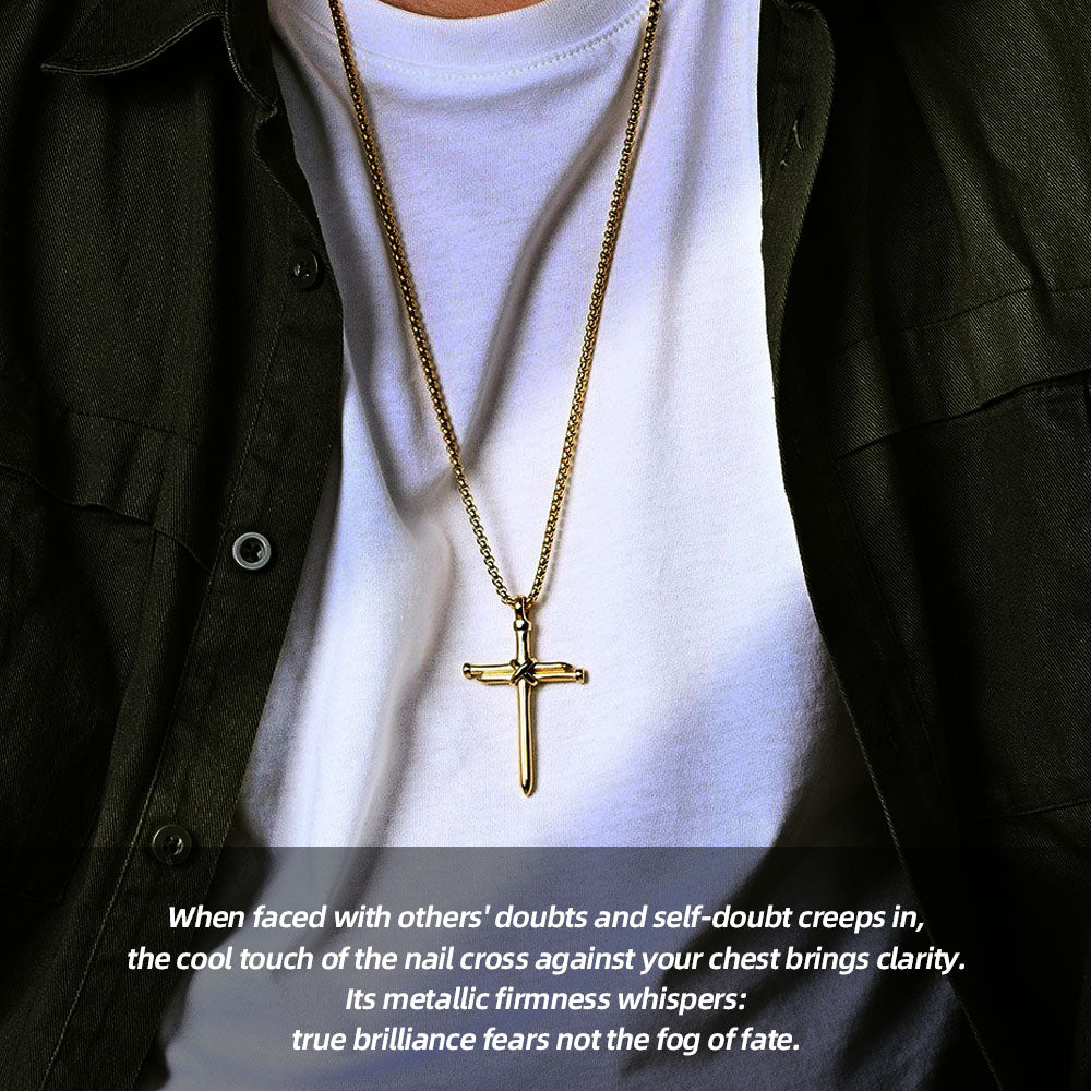 Stainless Steel Nail Cross Necklace | Faith is like a nail and will never bend