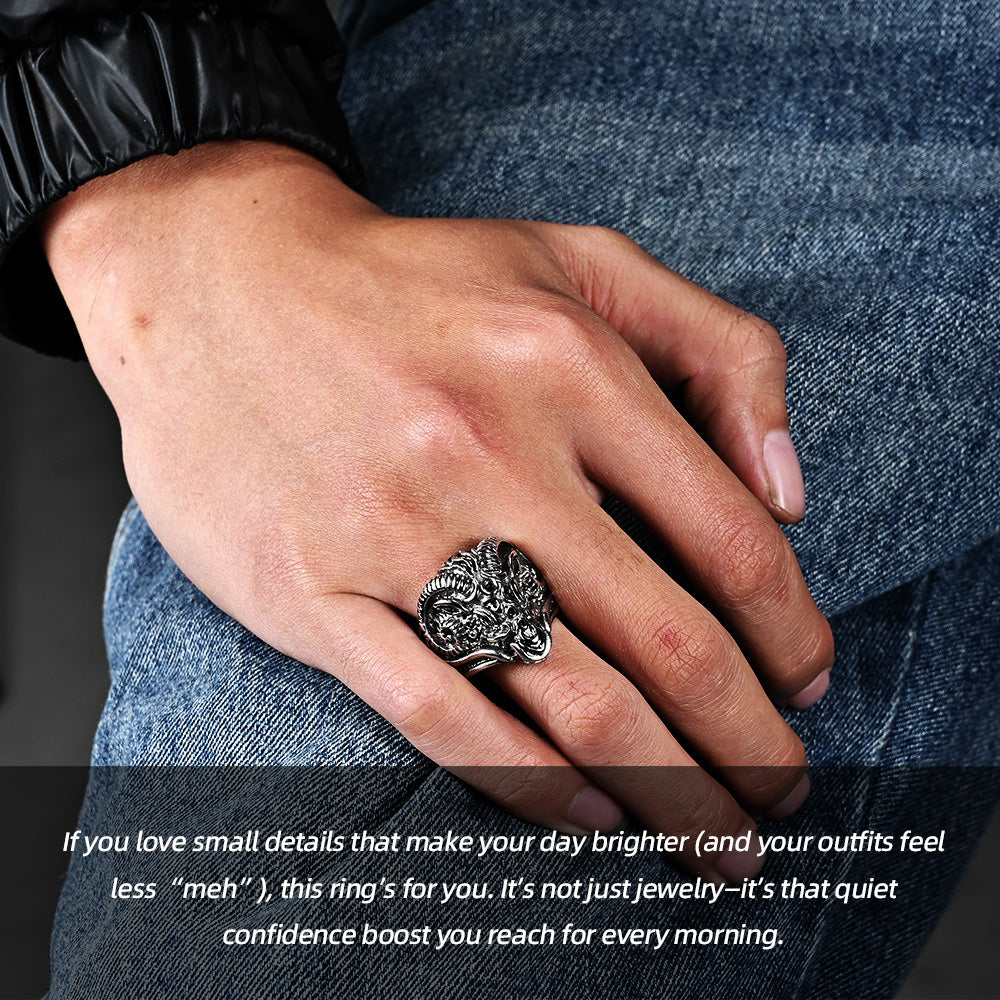 Vintage-Inspired Goat Head Stainless Steel Ring