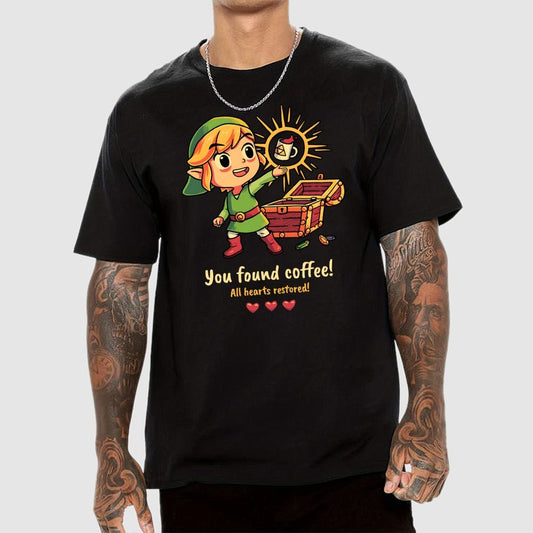 You Found Coffee All Hearts Restored Funny Gaming Geek T-Shirt