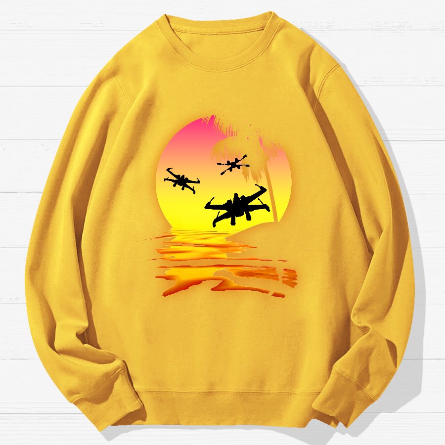 Fighter Planes And Sunset Geek Cotton Sweatshirt