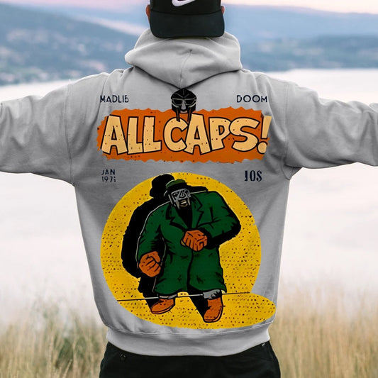 Vintage Hip-Hop Mf Graphic Printed Back Cotton Hoodie