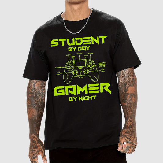 Gamer Student By Day Gamer By Night Geek T-Shirt