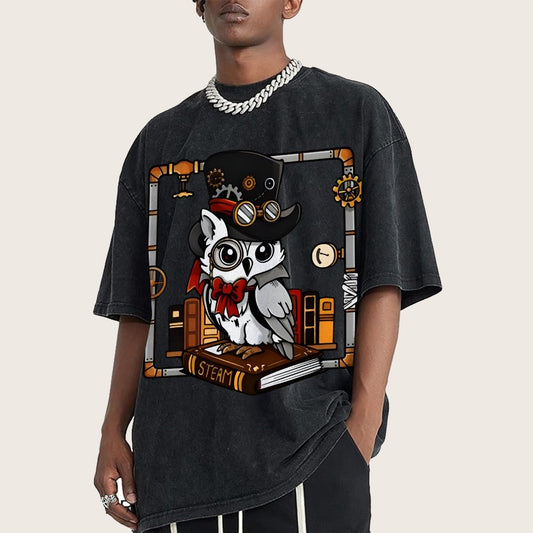 Steampunk Owl Vintage Distressed T-shirt