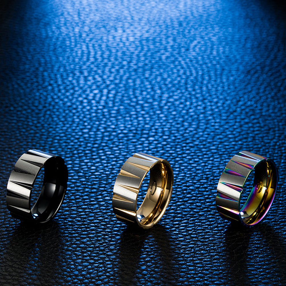 Iridescent Geometric - Cut Stainless Steel Ring