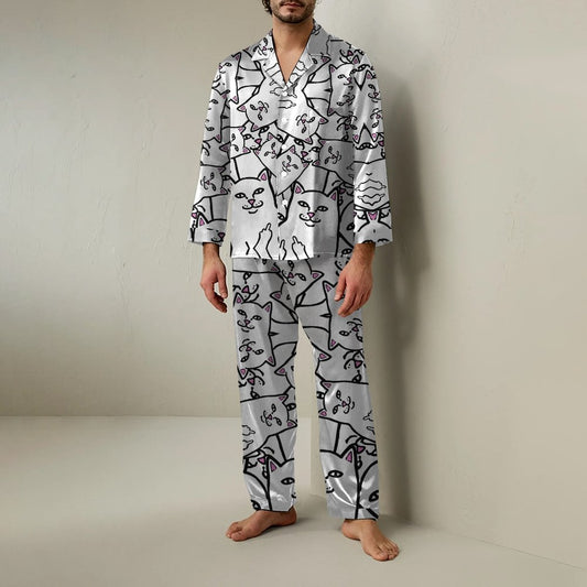 Cat Satire Art Print Geek Long Sleeve Pajama Set