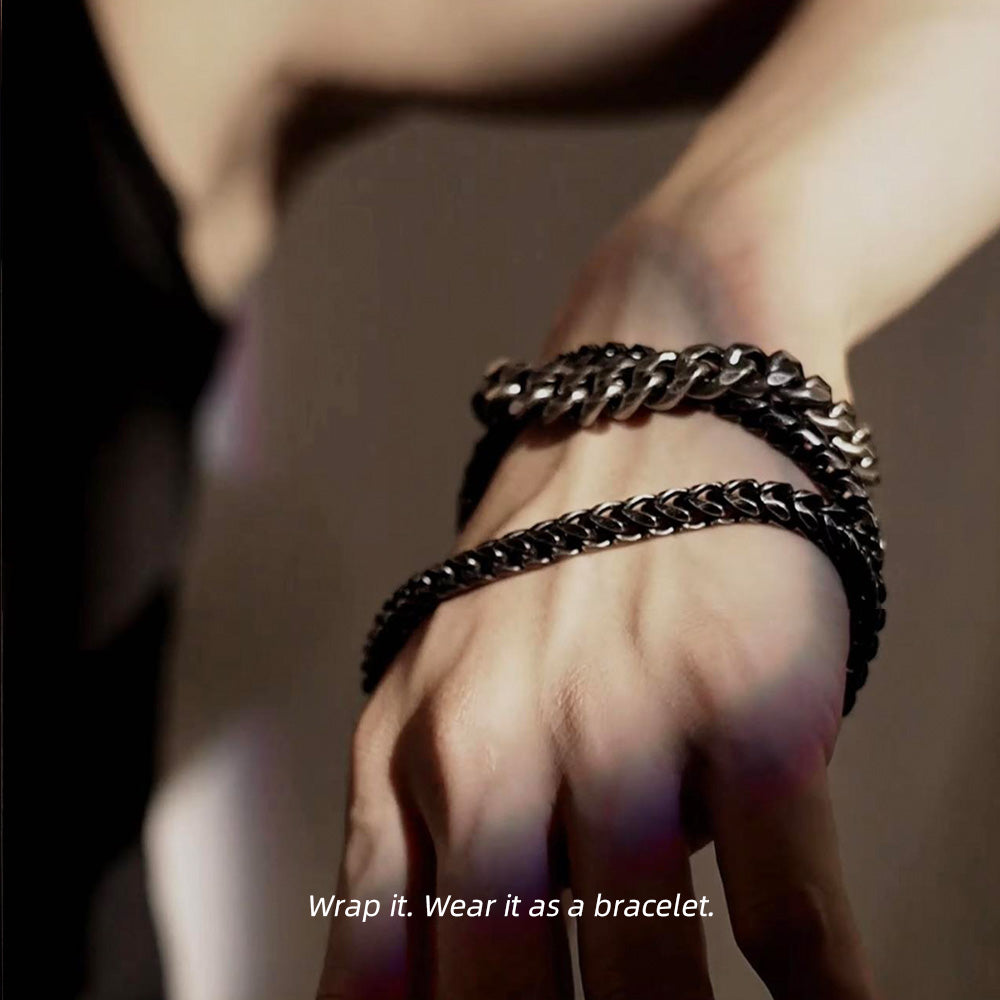 Vintage Silver Stainless Steel Curb Chain Necklace