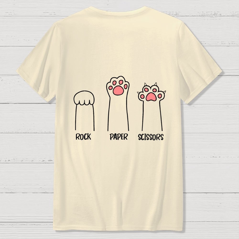 Rock Paper Scissors Hand Game Cute Paw Funny Cat Front And Back Printing Geek T-Shirt
