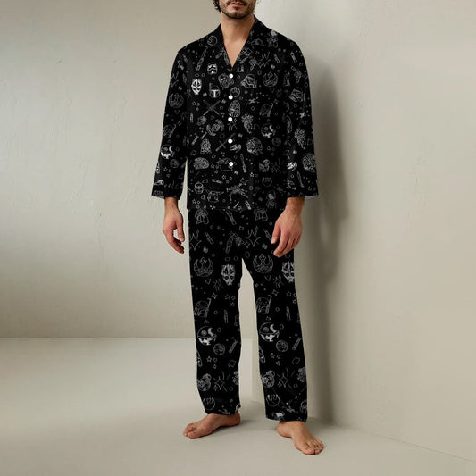 Simple Strokes Of Planet Spaceship Geek Long Sleeve Pajama Set