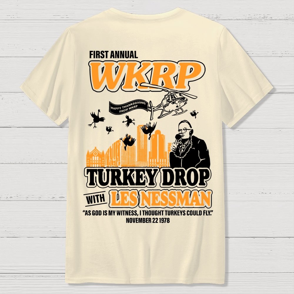 First Annual Fictional Radio Thanksgiving Day Turkey Drop Front And Back Printing Geek T-Shirt