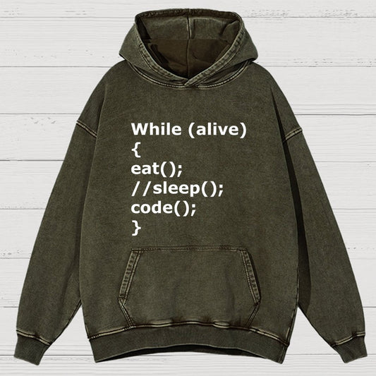 While Alive Eat No Sleep Code Vintage Distressed Hoodie