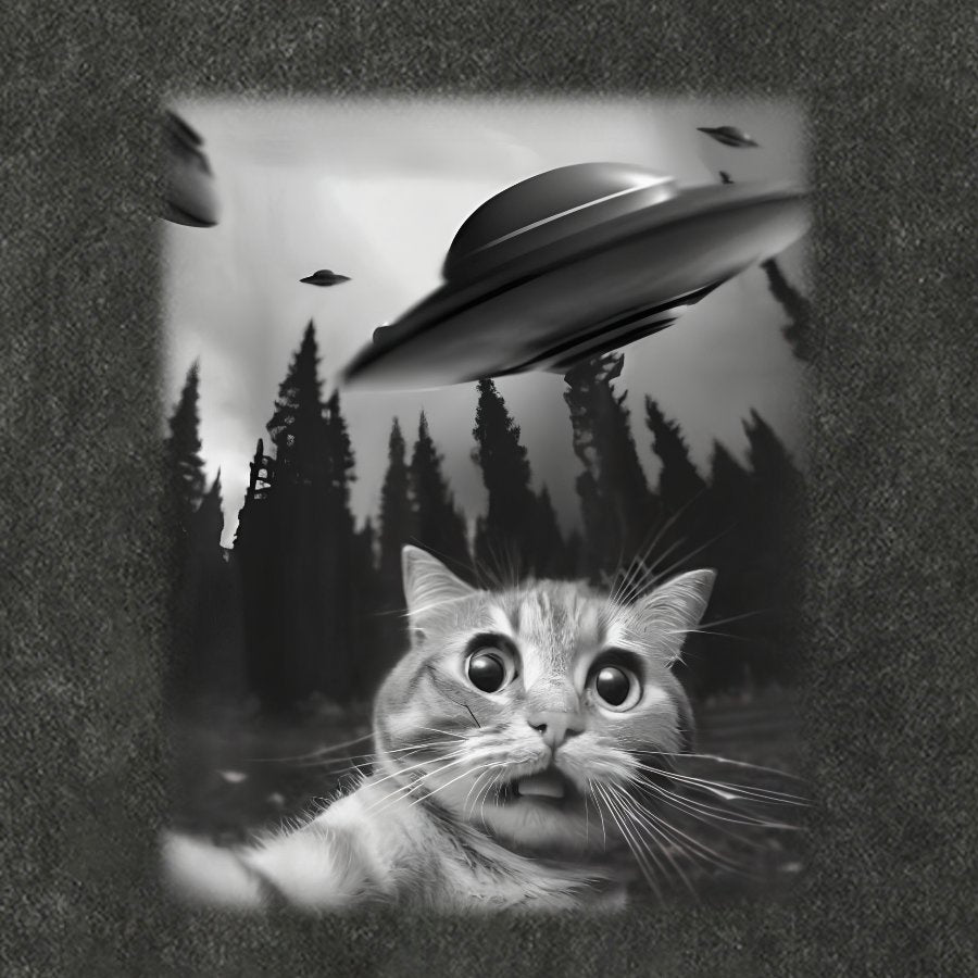 Cat With UFOs Vintage Distressed T-shirt